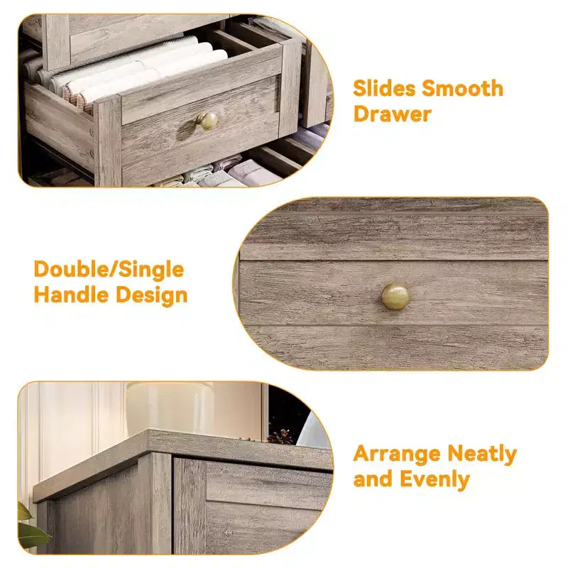 12 Drawer Dresser, 63 Wide Wooden Chest of Drawers, Modern TV Stand Dresser for 65 Inch TV, Bedroom Living Room Entryway