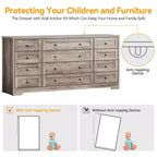12 Drawer Dresser, 63 Wide Wooden Chest of Drawers, Modern TV Stand Dresser for 65 Inch TV, Bedroom Living Room Entryway
