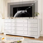 12 Drawer Dresser, 63 Wide Wooden Chest of Drawers, Modern TV Stand Dresser for 65 Inch TV, Bedroom Living Room Entryway