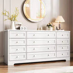 12 Drawer Dresser, 63 Wide Wooden Chest of Drawers, Modern TV Stand Dresser for 65 Inch TV, Bedroom Living Room Entryway