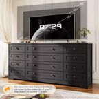 12 Drawer Dresser, 63 Wide Wooden Chest of Drawers, Modern TV Stand Dresser for 65 Inch TV, Bedroom Living Room Entryway