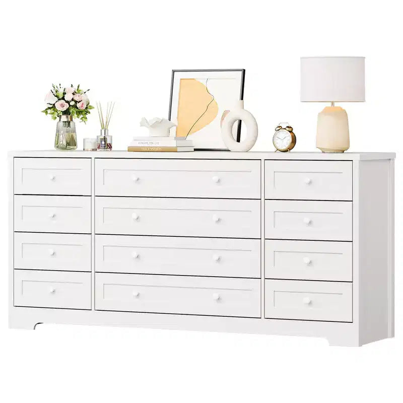 12 Drawer Dresser, 63 Wide Wooden Chest of Drawers, Modern TV Stand Dresser for 65 Inch TV, Bedroom Living Room Entryway