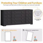 12 Drawer Dresser, 63 Wide Wooden Chest of Drawers, Modern TV Stand Dresser for 65 Inch TV, Bedroom Living Room Entryway