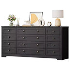12 Drawer Dresser, 63 Wide Wooden Chest of Drawers, Modern TV Stand Dresser for 65 Inch TV, Bedroom Living Room Entryway