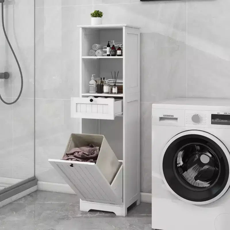 Bathroom Cabinet with Laundry Basket, Tilt-Out Hamper Storage Unit with Top Shelves and Drawer for Bathroom Laundry Room