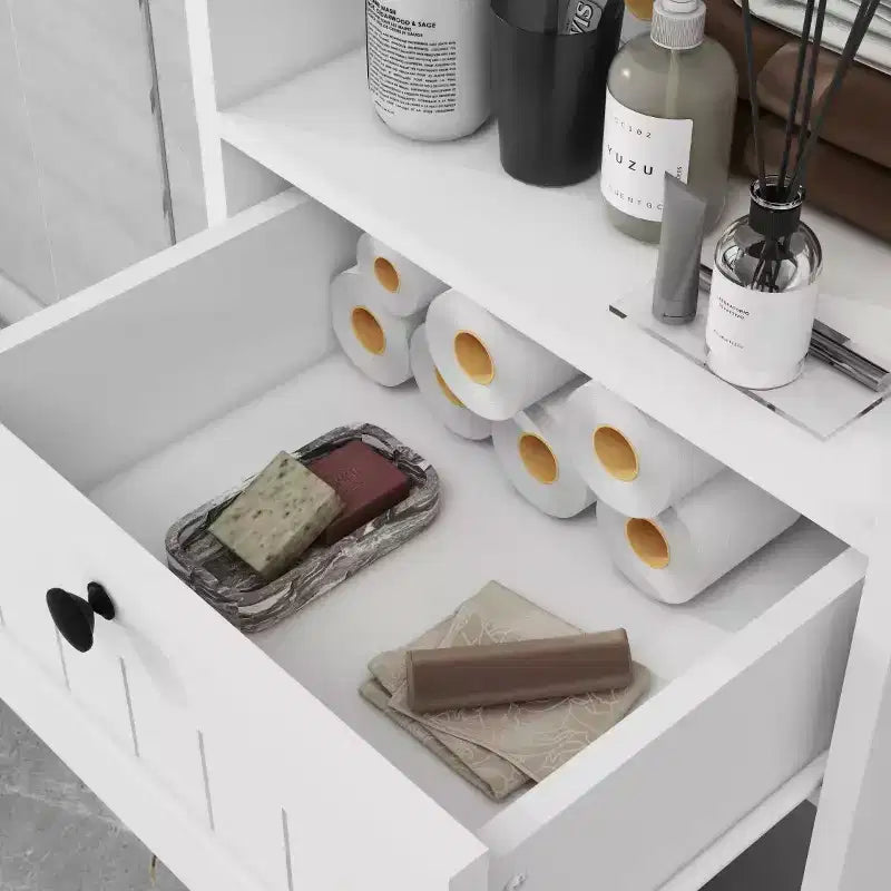 Bathroom Cabinet with Laundry Basket, Tilt-Out Hamper Storage Unit with Top Shelves and Drawer for Bathroom Laundry Room