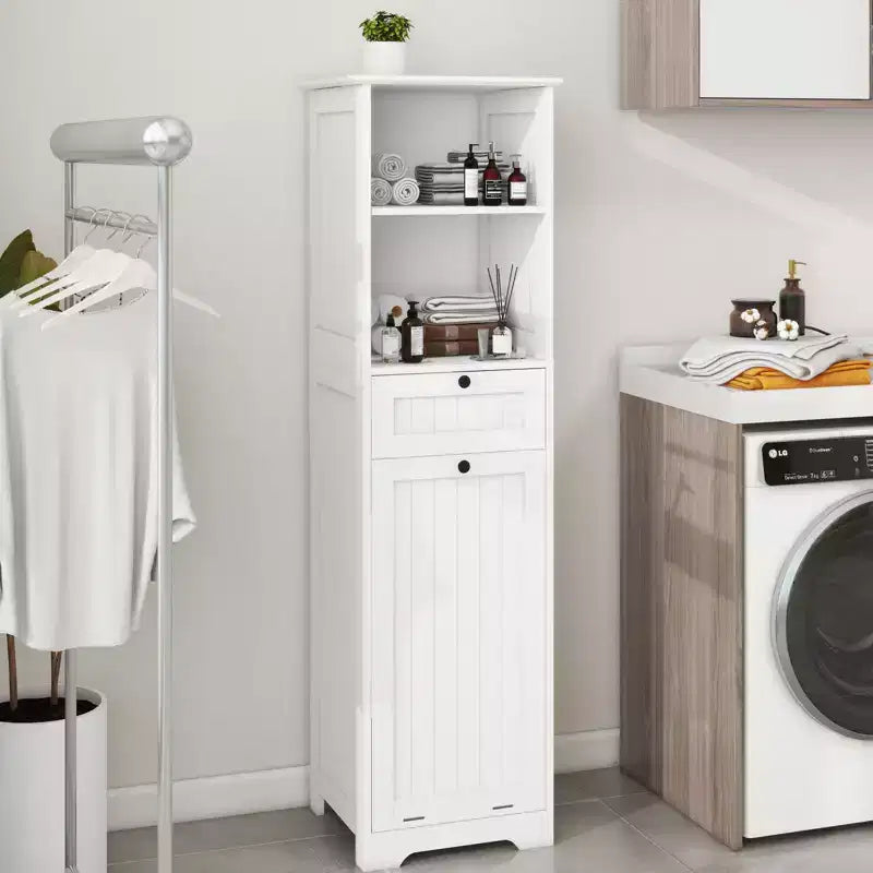 Bathroom Cabinet with Laundry Basket, Tilt-Out Hamper Storage Unit with Top Shelves and Drawer for Bathroom Laundry Room