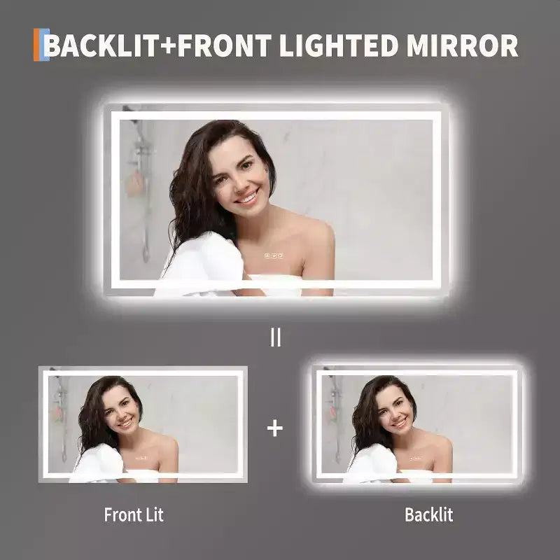 Inch LED Bathroom Mirror with Lights, Dimmable Anti-Fog Vanity Mirror