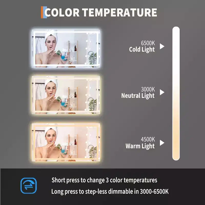 Inch LED Bathroom Mirror with Lights, Dimmable Anti-Fog Vanity Mirror