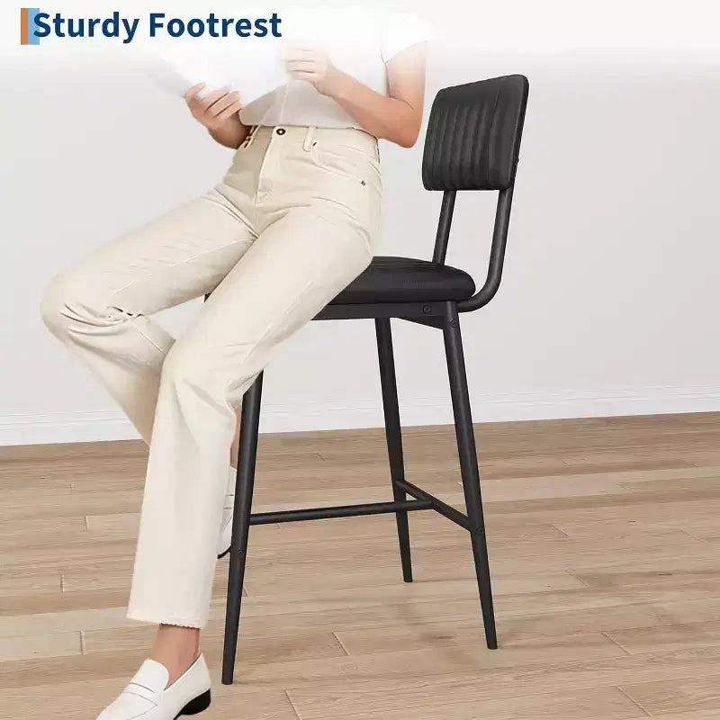 Bar Stools with Backrest Footrest, Counter Height Thick Cushion Thickened Metal Legs for Island Counter Bar Kitchen