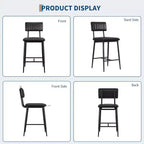 Bar Stools with Backrest Footrest, Counter Height Thick Cushion Thickened Metal Legs for Island Counter Bar Kitchen
