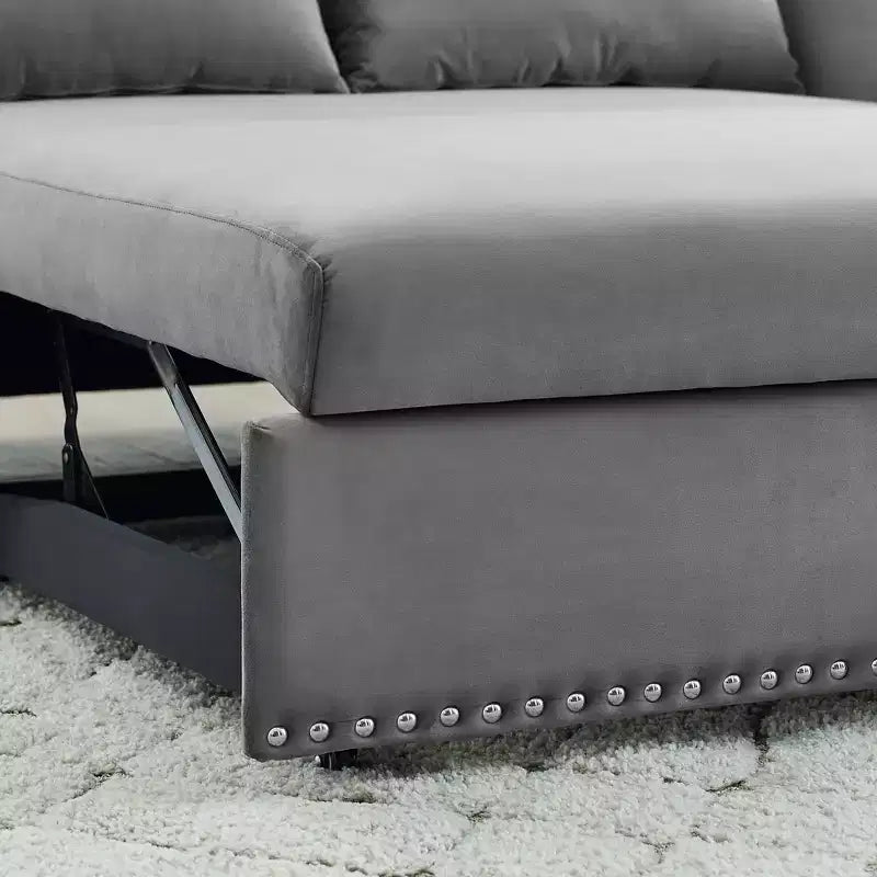 Love Seat Sofa Bed, Velvet, USB Port, Pull Out Couch with 2 Side Pockets & 2 Pillows for Small Living Room Bedroom Spaces