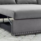 Love Seat Sofa Bed, Velvet, USB Port, Pull Out Couch with 2 Side Pockets & 2 Pillows for Small Living Room Bedroom Spaces