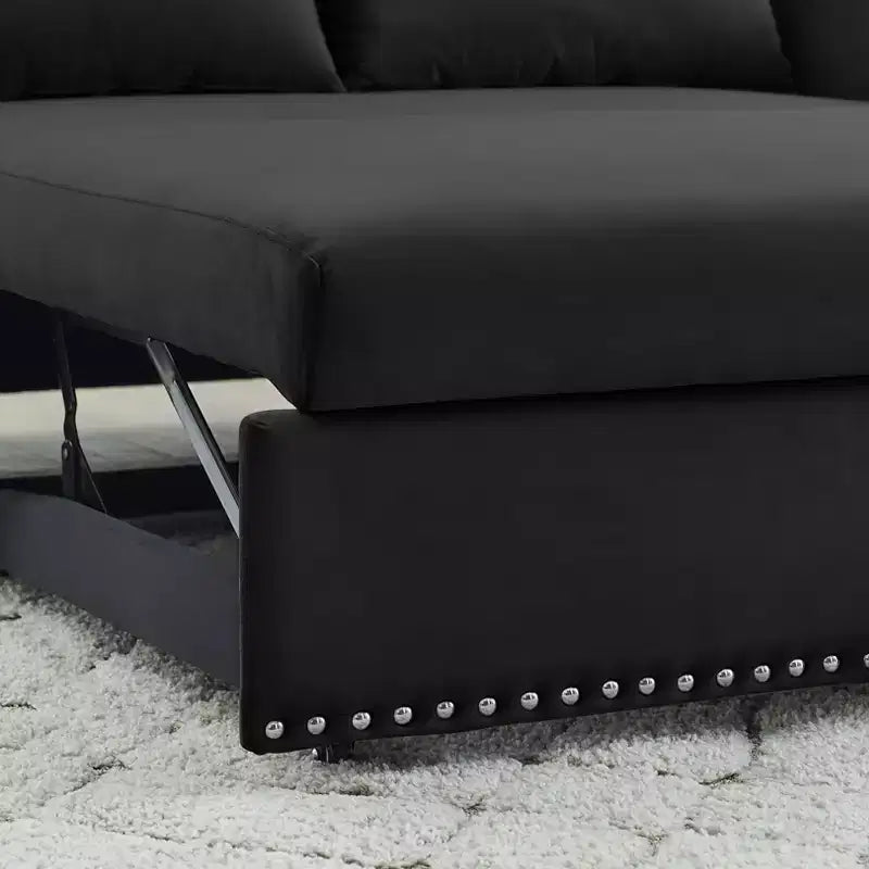 Love Seat Sofa Bed, Velvet, USB Port, Pull Out Couch with 2 Side Pockets & 2 Pillows for Small Living Room Bedroom Spaces