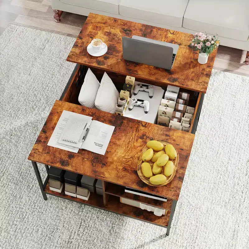 31.5-inch Farmhouse-Style Lift-Top Coffee Table Adjustable Height Living Room Table Multi-Functional Table with Hidden Storage Compartment