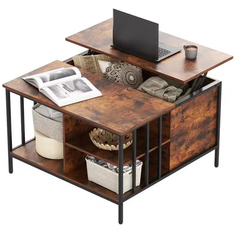 31.5-inch Farmhouse-Style Lift-Top Coffee Table Adjustable Height Living Room Table Multi-Functional Table with Hidden Storage Compartment