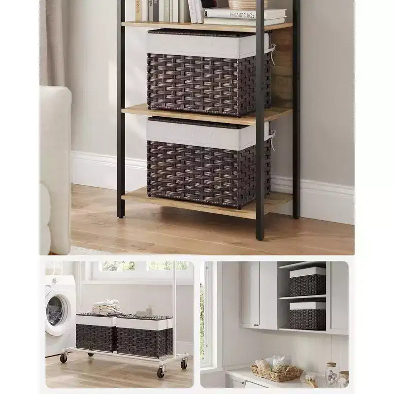 Storage Basket with Lid,Woven Blanket Storage Bin with Handles,Foldable,Removable Liner,Metal Frame,9.2 Gallons (35 L)
