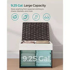 Storage Basket with Lid,Woven Blanket Storage Bin with Handles,Foldable,Removable Liner,Metal Frame,9.2 Gallons (35 L)