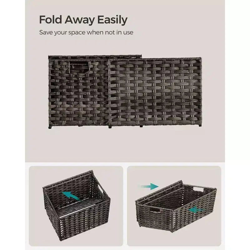 Storage Basket with Lid,Woven Blanket Storage Bin with Handles,Foldable,Removable Liner,Metal Frame,9.2 Gallons (35 L)