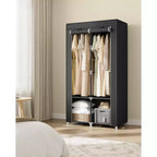 Portable Closet, Wardrobe Closet Organizer with Cover, 2 Hanging Rods and Shelves, 4 Side Pockets, Large Capacity, Ink Black