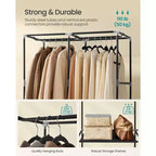 Portable Closet, Wardrobe Closet Organizer with Cover, 2 Hanging Rods and Shelves, 4 Side Pockets, Large Capacity, Ink Black