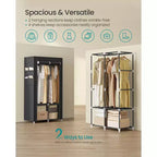 Portable Closet, Wardrobe Closet Organizer with Cover, 2 Hanging Rods and Shelves, 4 Side Pockets, Large Capacity, Ink Black