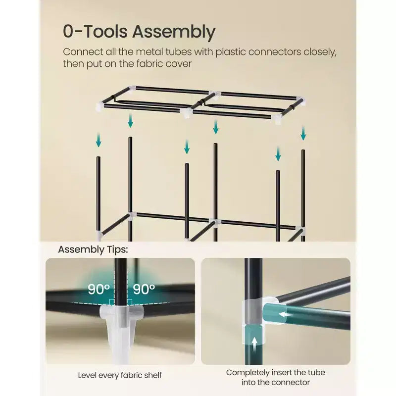 Portable Closet, Wardrobe Closet Organizer with Cover, 2 Hanging Rods and Shelves, 4 Side Pockets, Large Capacity, Ink Black
