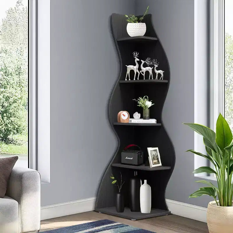 Wall Corner Shelf,5-Tier Floating Bookshelf for Modern Home - Space-Saving Storage & Display Unit,Black