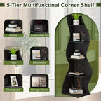 Wall Corner Shelf,5-Tier Floating Bookshelf for Modern Home - Space-Saving Storage & Display Unit,Black