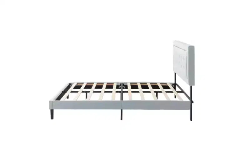 Modern Queen Size Platform Bed Frame with Velvet/Linen Upholstered Headboard & Slats Support,Classic Wooden Bed for Primary Bedroom