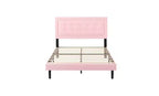 Modern Queen Size Platform Bed Frame with Velvet/Linen Upholstered Headboard & Slats Support,Classic Wooden Bed for Primary Bedroom