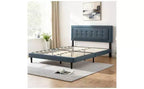 Modern Queen Size Platform Bed Frame with Velvet/Linen Upholstered Headboard & Slats Support,Classic Wooden Bed for Primary Bedroom