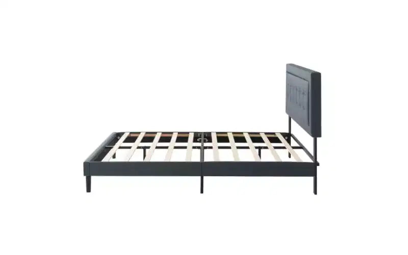 Modern Queen Size Platform Bed Frame with Velvet/Linen Upholstered Headboard & Slats Support,Classic Wooden Bed for Primary Bedroom