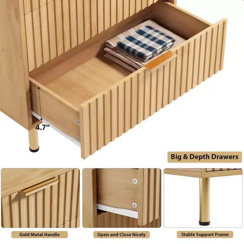 5 Drawer Dresser for Bedroom, 48 in Tall Modern Chest of Drawers with Deep Drawers and Wide Top, Fluted Wooden Dresser Organizer for Living Room