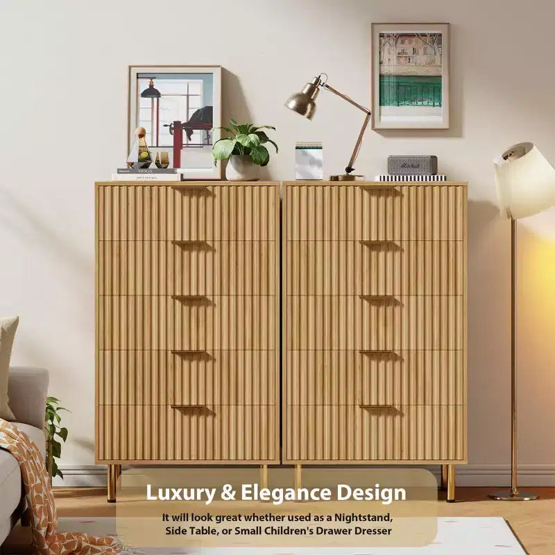 5 Drawer Dresser for Bedroom, 48 in Tall Modern Chest of Drawers with Deep Drawers and Wide Top, Fluted Wooden Dresser Organizer for Living Room