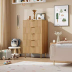 5 Drawer Dresser for Bedroom, 48 in Tall Modern Chest of Drawers with Deep Drawers and Wide Top, Fluted Wooden Dresser Organizer for Living Room