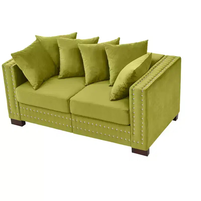 60.5 Modern Loveseater Sofa with Silver Nails Square Armrest Upholstered Velvet for Living Room Green