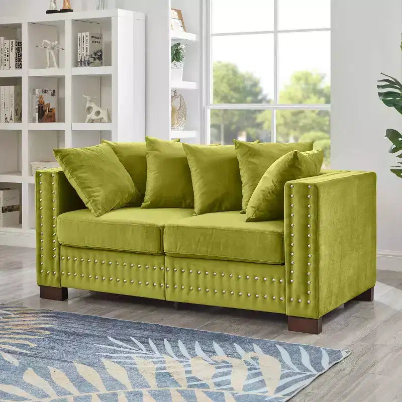 60.5 Modern Loveseater Sofa with Silver Nails Square Armrest Upholstered Velvet for Living Room Green