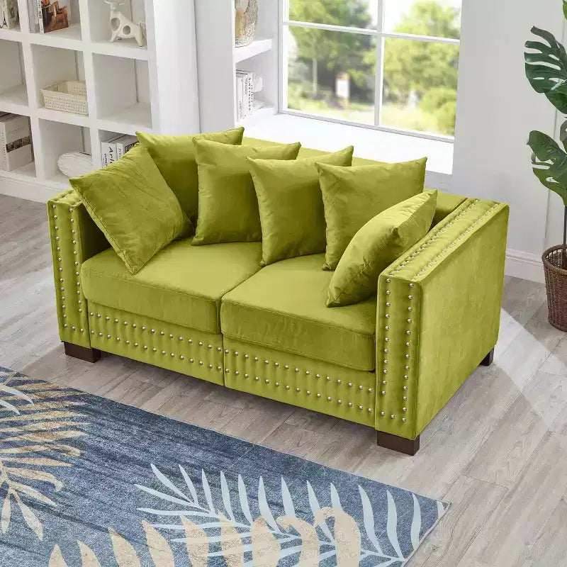 60.5 Modern Loveseater Sofa with Silver Nails Square Armrest Upholstered Velvet for Living Room Green