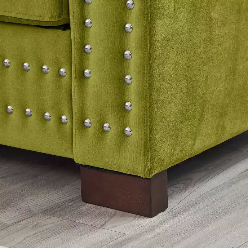 60.5 Modern Loveseater Sofa with Silver Nails Square Armrest Upholstered Velvet for Living Room Green