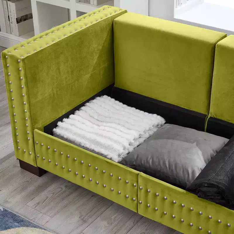 60.5 Modern Loveseater Sofa with Silver Nails Square Armrest Upholstered Velvet for Living Room Green