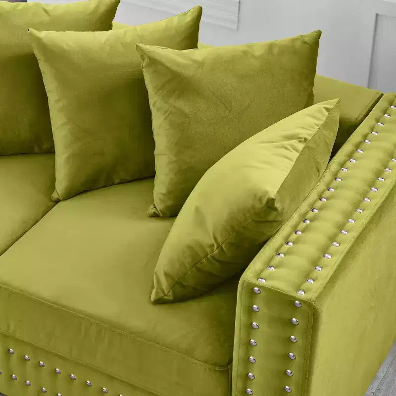 60.5 Modern Loveseater Sofa with Silver Nails Square Armrest Upholstered Velvet for Living Room Green