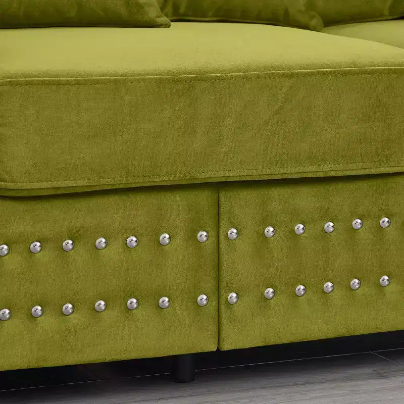60.5 Modern Loveseater Sofa with Silver Nails Square Armrest Upholstered Velvet for Living Room Green