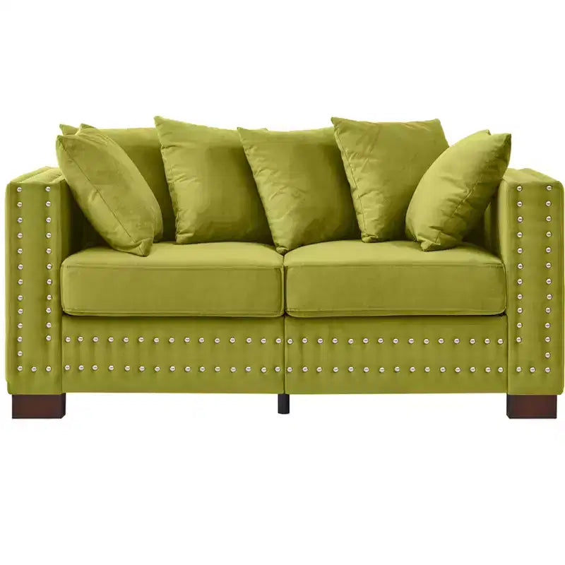 60.5 Modern Loveseater Sofa with Silver Nails Square Armrest Upholstered Velvet for Living Room Green