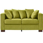 60.5 Modern Loveseater Sofa with Silver Nails Square Armrest Upholstered Velvet for Living Room Green
