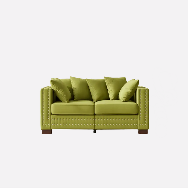 60.5 Modern Loveseater Sofa with Silver Nails Square Armrest Upholstered Velvet for Living Room Green