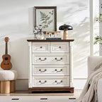 Chest of Drawers, Farmhouse Style 5 Drawer Dresser, Wooden Rustic Large Capacity Nightstand Cabinet for Home Office, Living Room, Bedroom