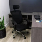 Full Back Mesh Adjustable Office Chair with Headrest in Black