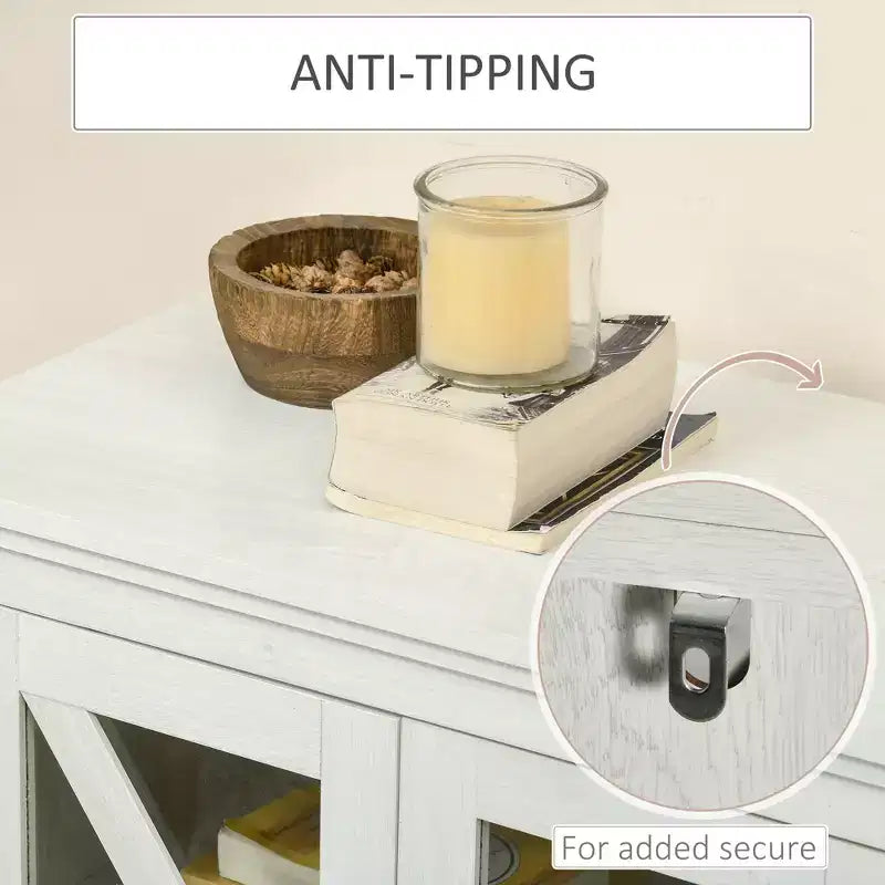 Rustic Kitchen Sideboard, Glass Door Buffet Cabinet, TV Stand with Adjustable Shelf for Dining Room