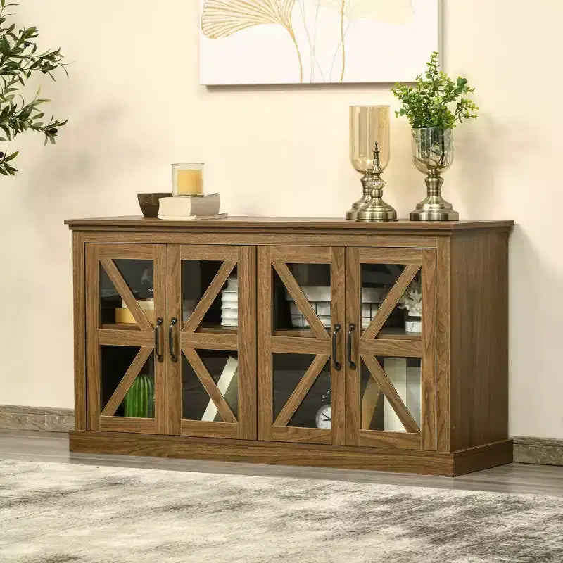 Rustic Kitchen Sideboard, Glass Door Buffet Cabinet, TV Stand with Adjustable Shelf for Dining Room